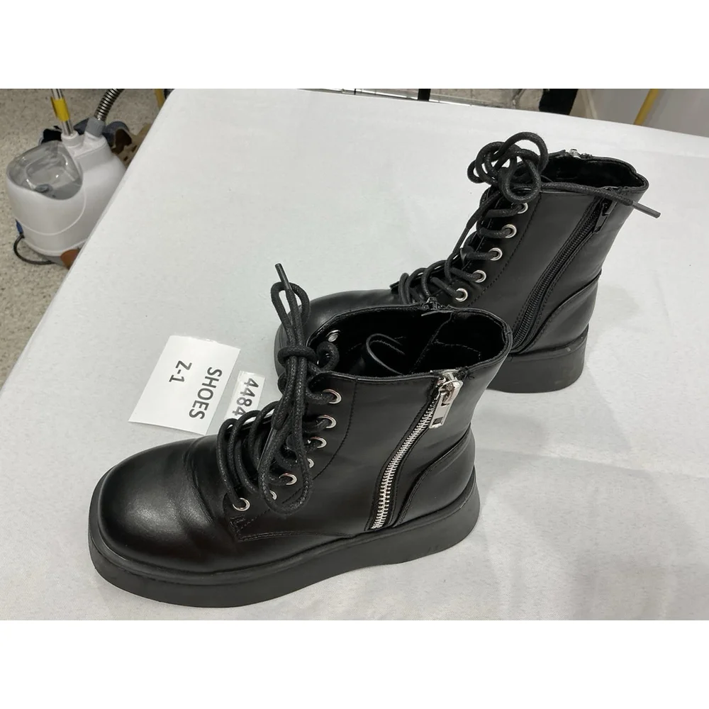 Girls Steve Madden Jfigaro Combat Boots 2 M Black Side Zip Lace Up